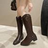 New Fashion French Willow Spike Skinny Pointed Toe High Heel Boots American Vintage Black Tall Boots motorcycle boots