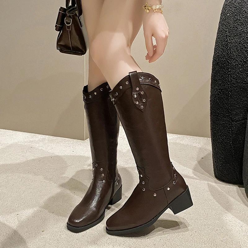 New Fashion French Willow Spike Skinny Pointed Toe High Heel Boots American Vintage Black Tall Boots motorcycle boots