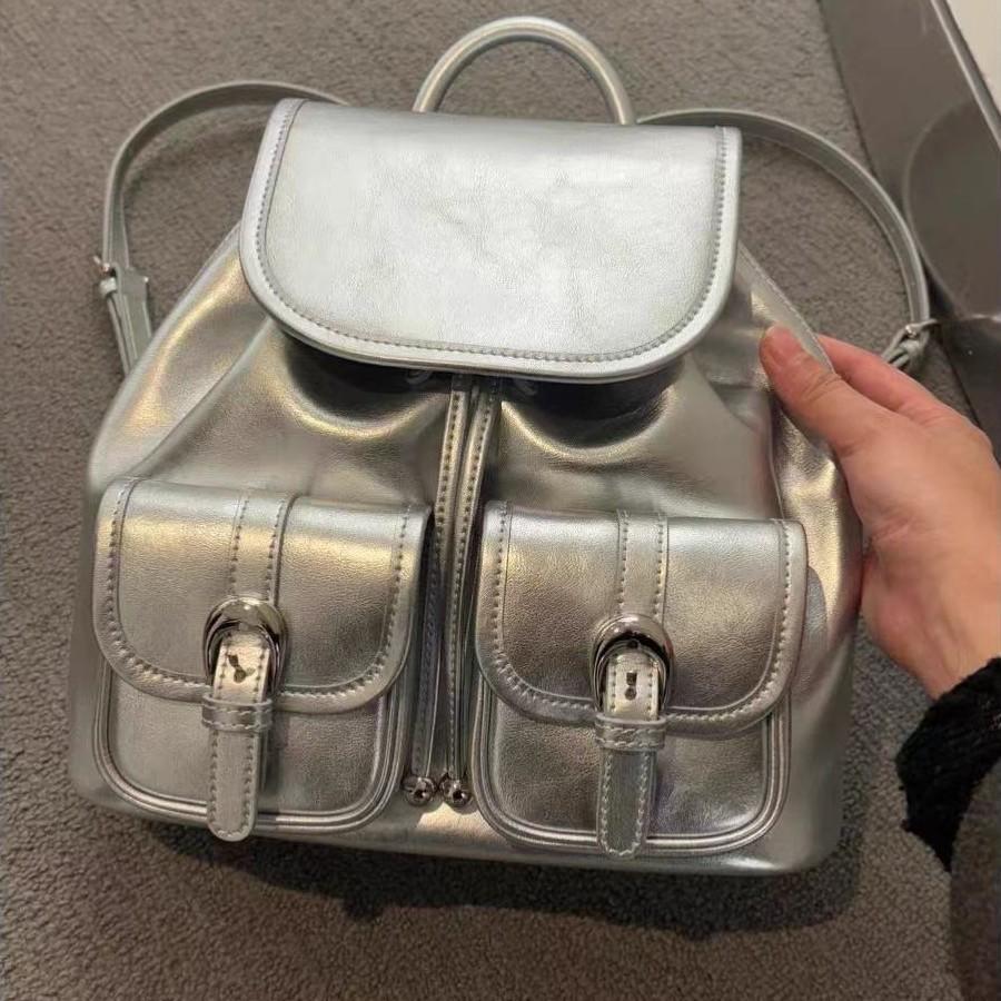 

Premium sense silver portable backpack women s new niche design multi-pocket commuting backpack
