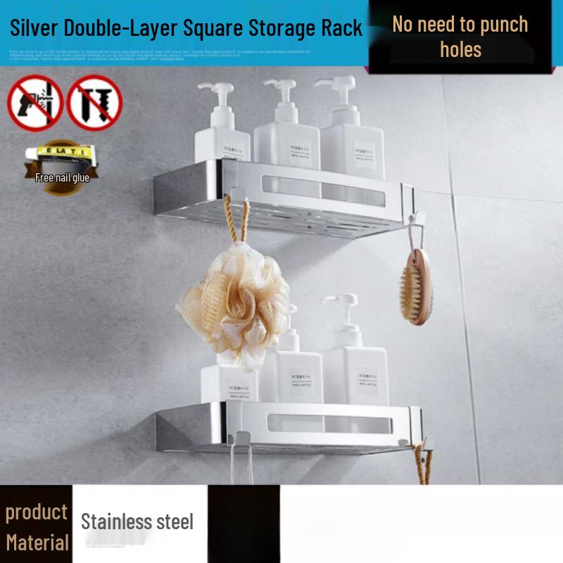 Yuzhu No-Drill Wall-Mounted 2-Tier Bathroom Storage Shelf