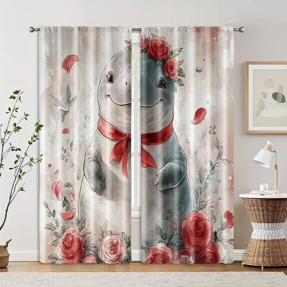 

Set Of 2 Filtering Curtains Excluding Rods Non Movable Without Batteries Charming Seahorses Summer Rose Curtain Polyester W100*H70(CM)-Rod Pocket&1PCS