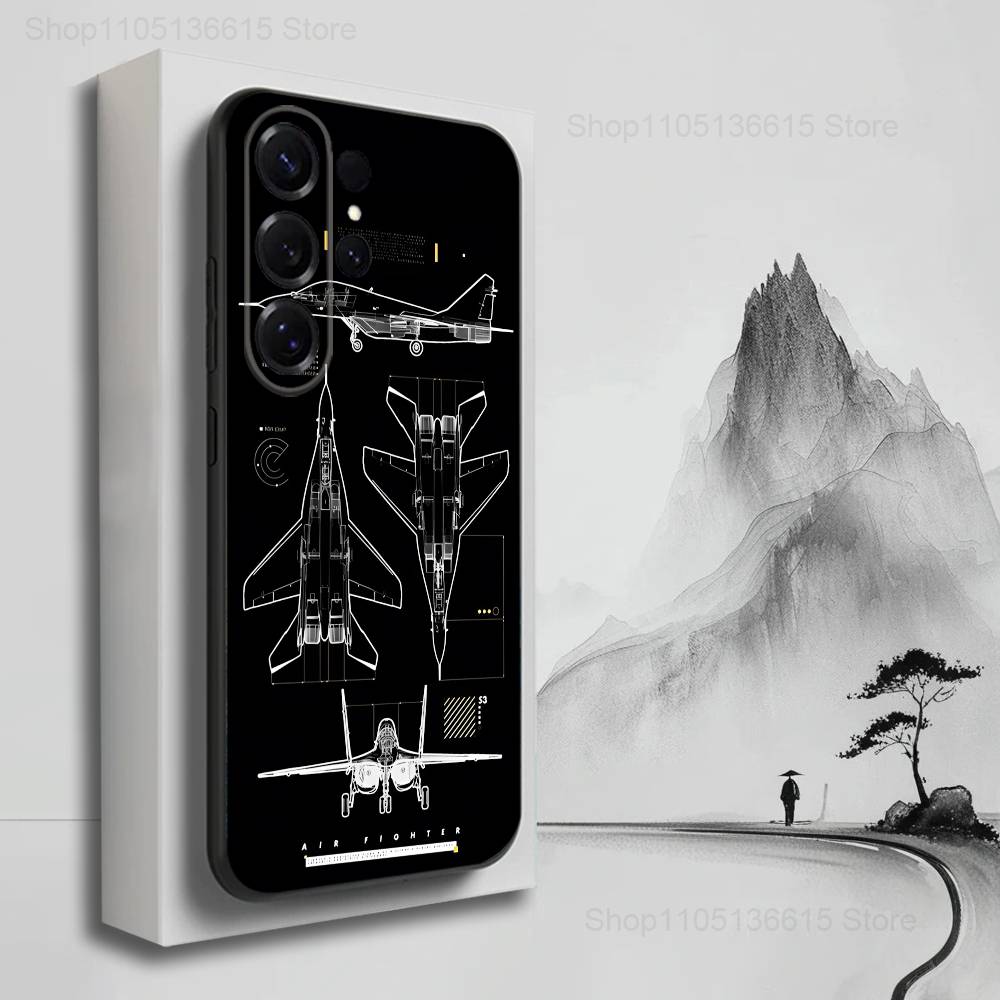 Blueprints Planes Aircraft Case For Samsung S22,S21,S9,S25,S24,S23,Ultra,FE,S20,S10,Plus,Lite,Soft Silicone Black