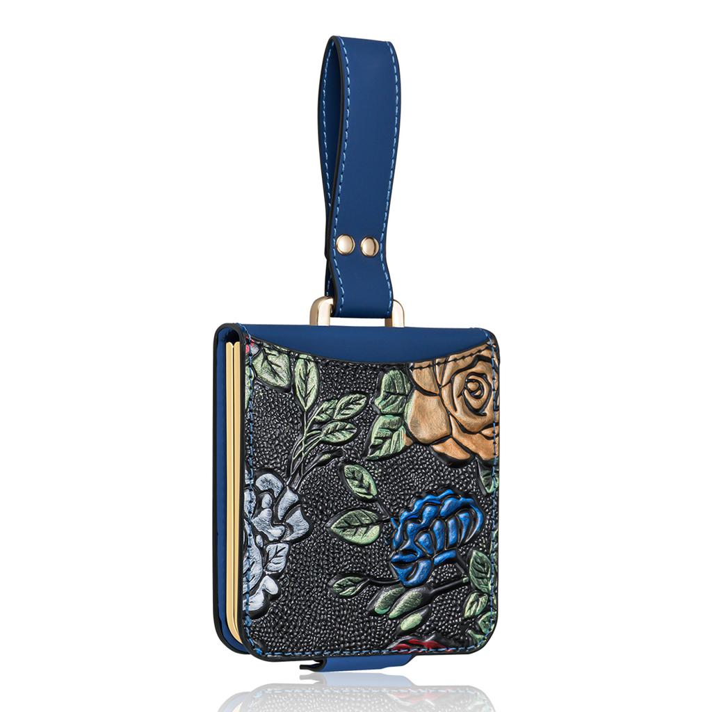 For Samsung Galaxy Z Flip7 5G Kickstand Case Flower Pattern Leather+PC Phone Cover with Back Film