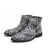 Men’s Leopard Print Boots Dress Formal Leather Boots Pointed Toe Shoes Tuxedo Wedding Shoes Plus Size