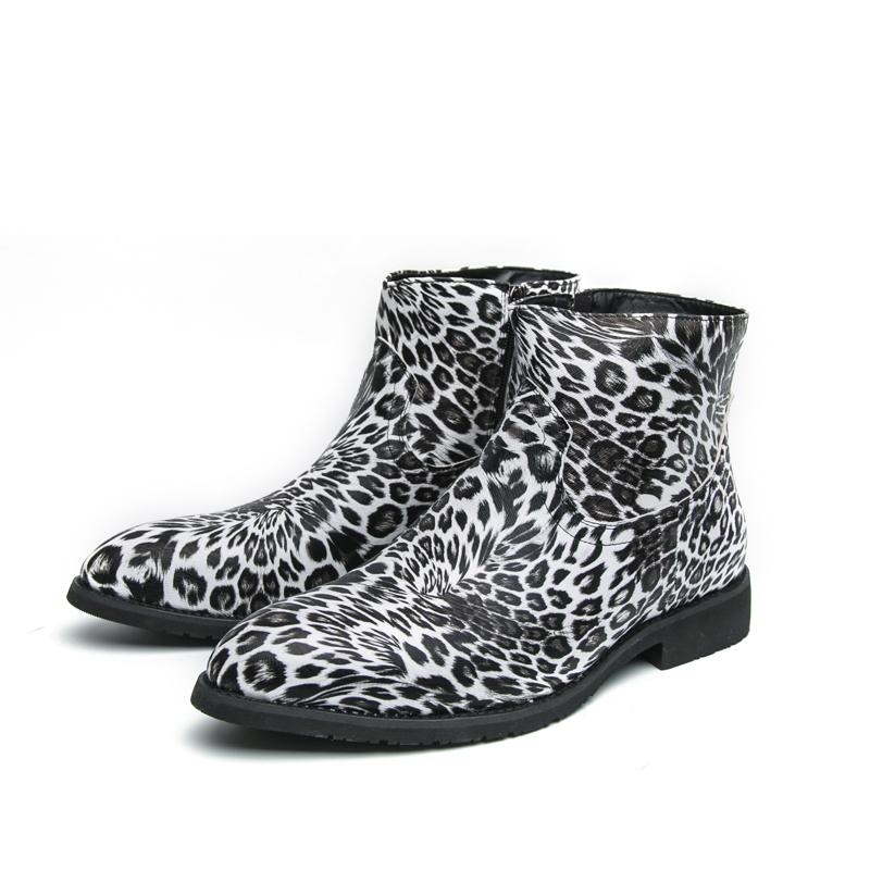 Men’s Leopard Print Boots Dress Formal Leather Boots Pointed Toe Shoes Tuxedo Wedding Shoes Plus Size