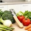 Kitchen Culinary Gadget 2-in-1 Stainless Steel Peeler Ergonomic Wood Handle for Fruit Potato Vegetable Trimming