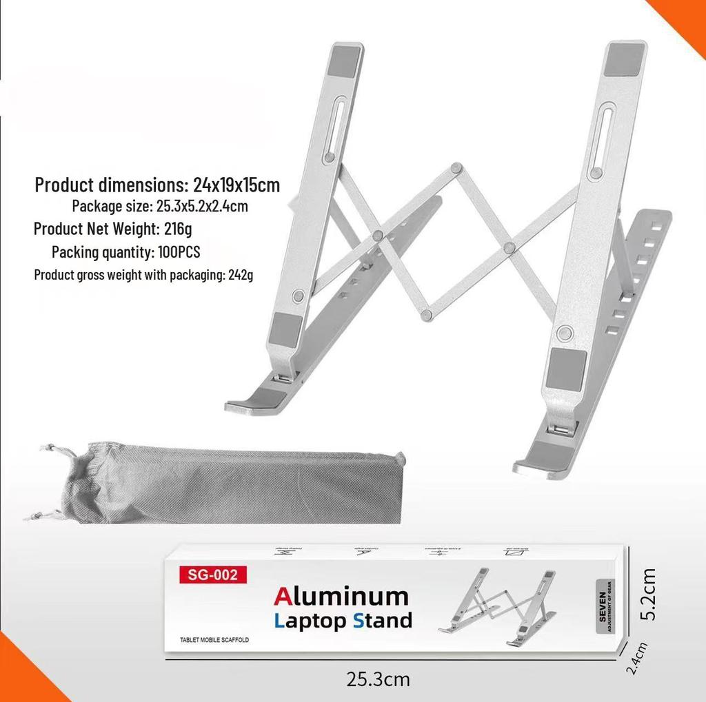 Foldable Aluminum Laptop & Tablet Stand with Adjustable Height & Cooling Feature