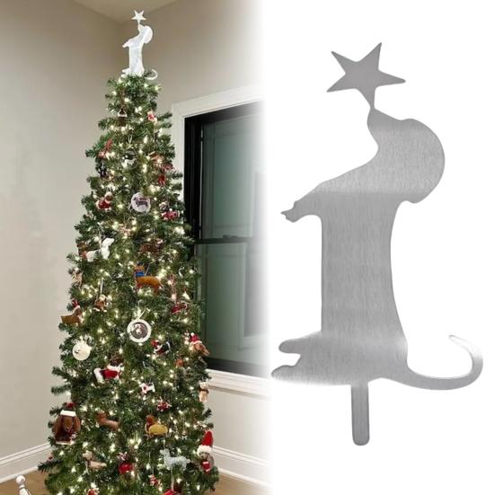 Christmas Dachshund Dog Tree Topper Metal Dog Tree Topper with Star for Holiday Party Decor Cute Puppy Ornament for Doggie Lovers