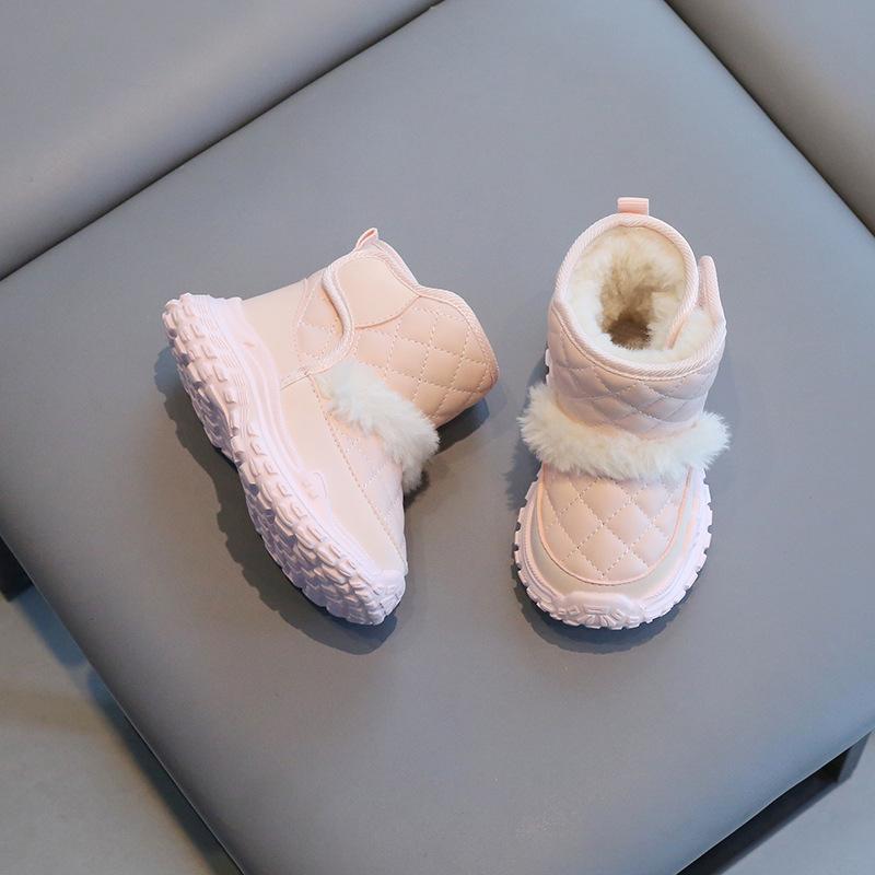 

2025 Зима Новые Детские Снежные Ботинки Простые Универсальные Ботинки для Девочек Комфортные Детские Хлопковые Ботинки Простые Ботильоны для Девочек Zapatos De Mujer 22insole14.5cm розовый