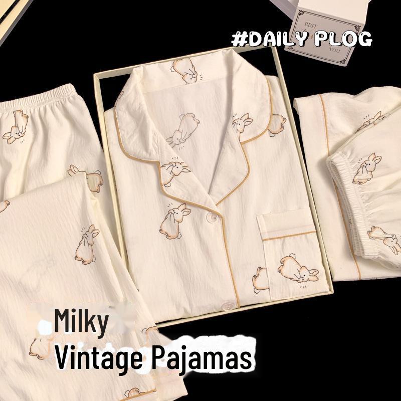 

Жіночий літній бавовняний піжамний комплект Blue Bear - з коротким рукавом, милий мультяшний дизайн, три предмети для дому. Female XXL (135-160 Jin)