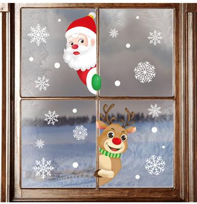 Xmas Decor Santa Claus Reindeer Christmas Window Stickers Snowflake Decals Shopwindow Ornament