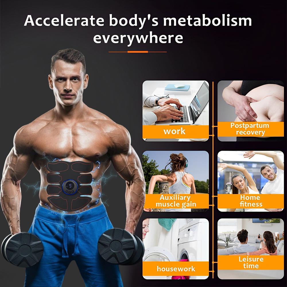 Electric Muscle Stimulator EMS Abdominal Fitness Stickers Rechargeable Body Slim Massager Wireless LCD Display Buttocks Trainer
