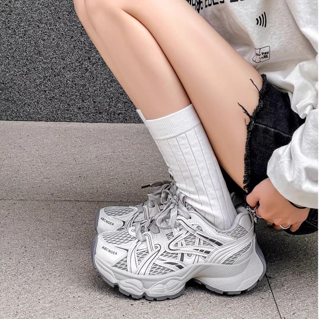 Spring and summer single net breathable dad shoes 2025 new fashion trend fried street thick sole heightening casual versatile sports shoes