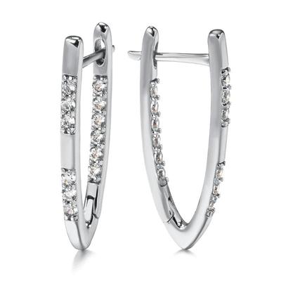 Smooth Silver Color Simple V Shape Double Zircon Dangle Earrings for Women Fashion Party Daily Jewelry