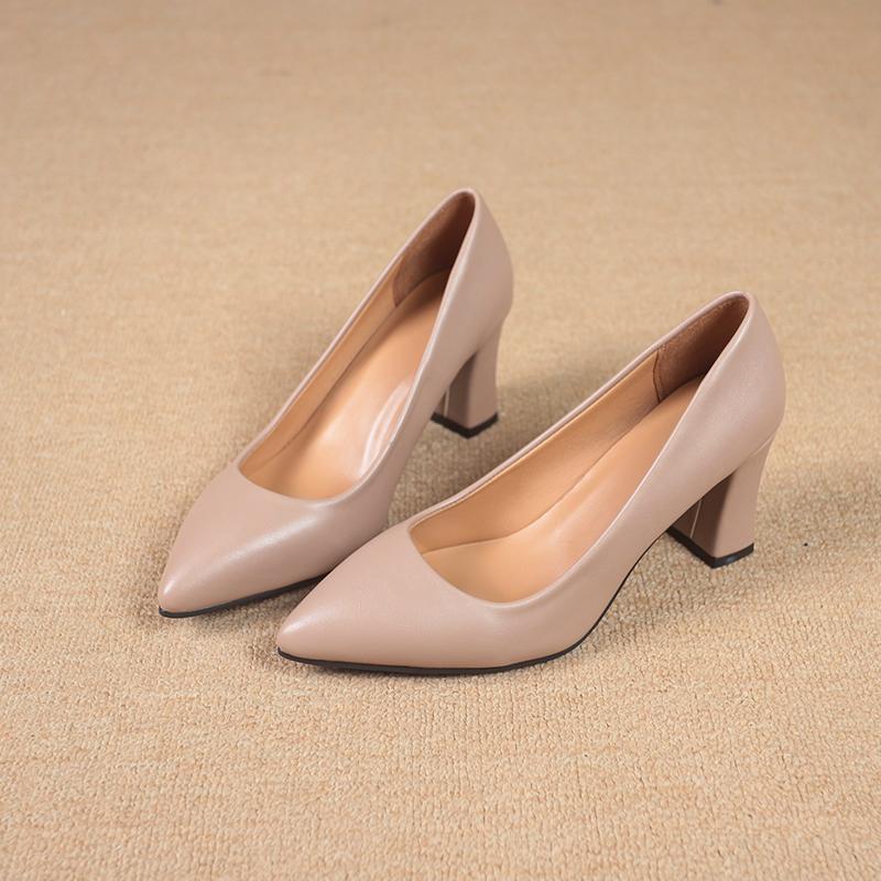 Slip-on Single Shoes Autumn New Pointed Toe Shallow Mouth Non-slip Block Heel Pumps