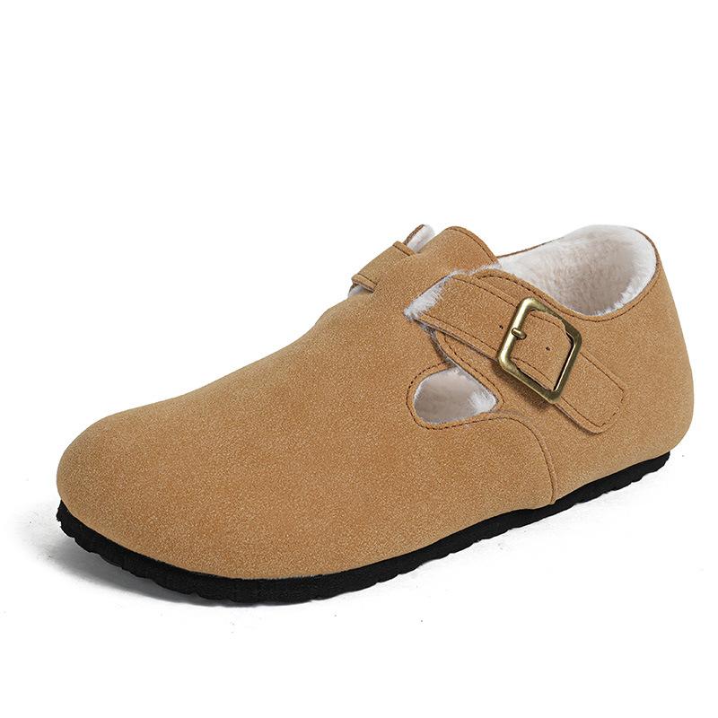 Grape mother winter velvet warm thick-soled big-headed shoes integrated leather single shoes one pedal fluffy shoes women's Boken shoes