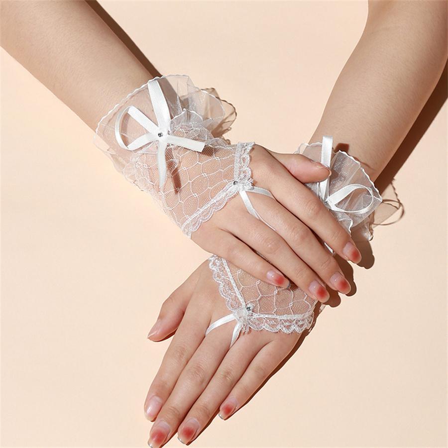 Elegant Short Lace Gloves with Bow, Fingerless Gloves for Wedding, Party & Cosplay
