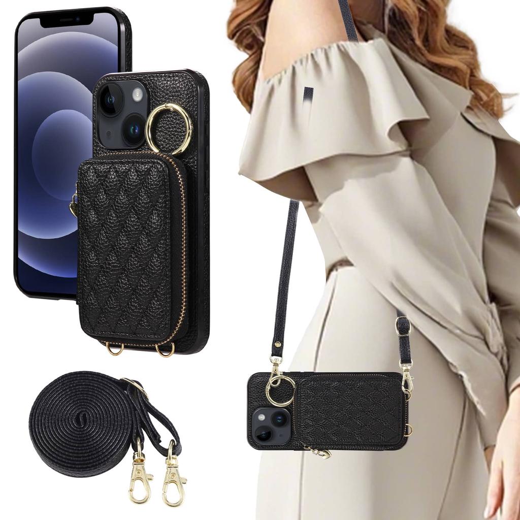 Crossbody Wallet Case for iPhone 14/13/12/11 Pro Max 13 Mini SE 2025 6 7 8 X XR XS Max, Zipper Purse Flip Cover With Card Slots
