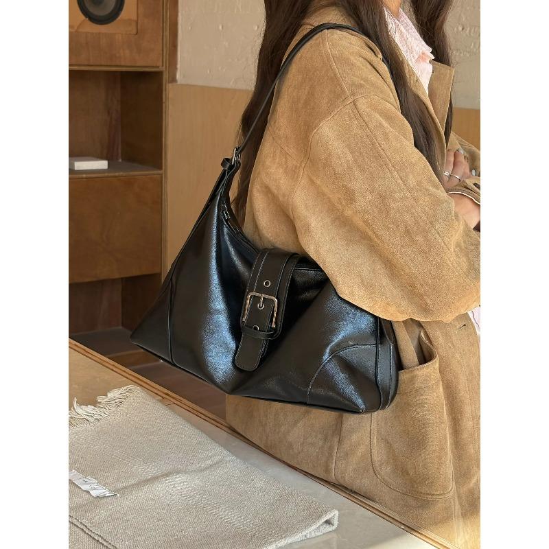 Hochwertige Glänzende PU-Leder Damen Schultertaschen Einfache Unifarbene Damen Umhängetasche Lässige Große Kapazität Damen Handtasche