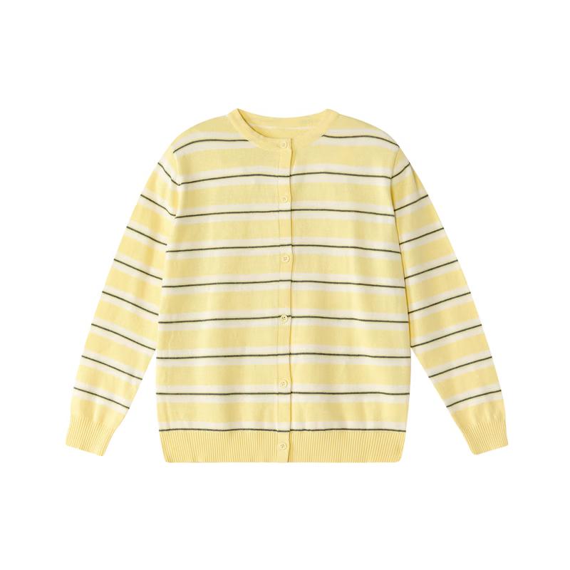 Deesha Girls' Striped Round Neck Knit Cardigan