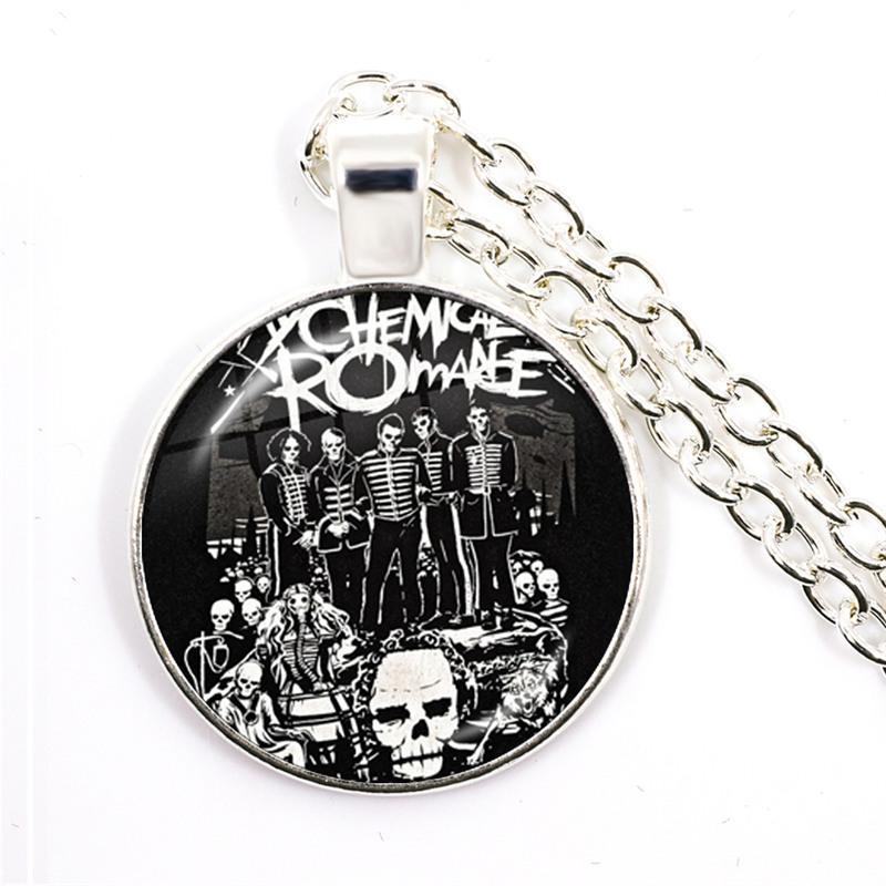 Punkové náhrdelníky Rocková kapela My Chemical Romance Kulatá skleněná kopule Kabošon Náhrdelník Módní Fanoušci Článkový řetěz Šperky