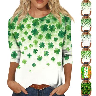 Women's Fashionable Casual Three-quarter Sleeve  Printed Round Neck Top