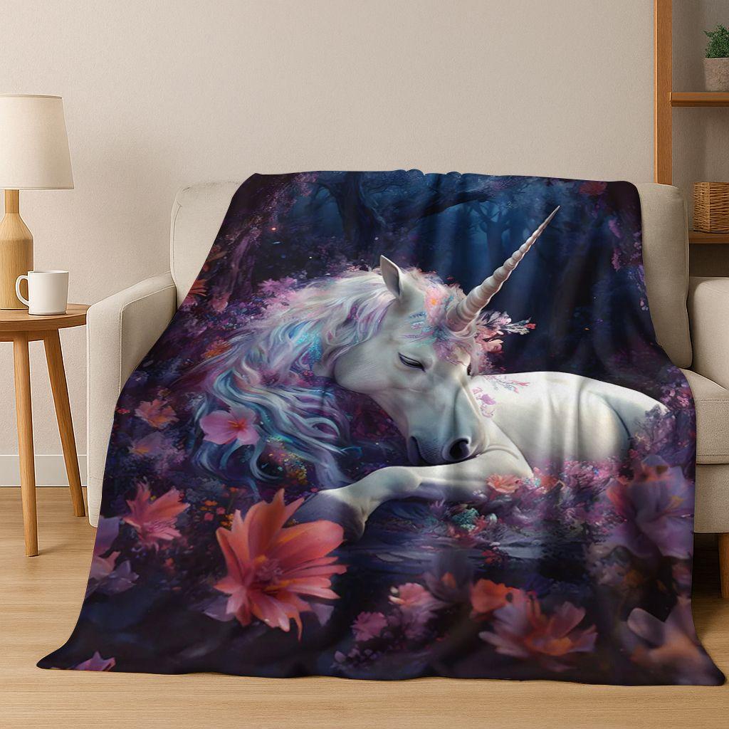 Kreslený duhový jednorožec Elfové Dívka Dárek Flanelová deka, Útulná měkká přehozová deka pro domov Ložnici Postel Pohovku Piknikový potah Děti