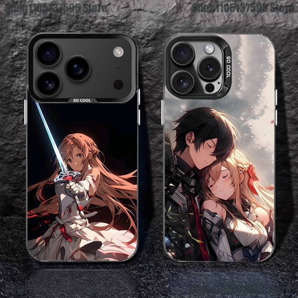 Asuna Kirito Anime Phone Case For iPhone 17,16,15,14,13,12,11,Pro,XS,Max,Plus,Mini,SE4,E Black Matte Shockproof Cover