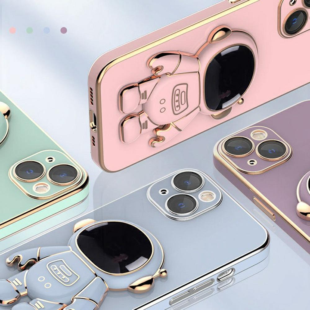 For iPhone 15 Case Electroplating Soft TPU Phone Cover Astronaut Hidden Kickstand