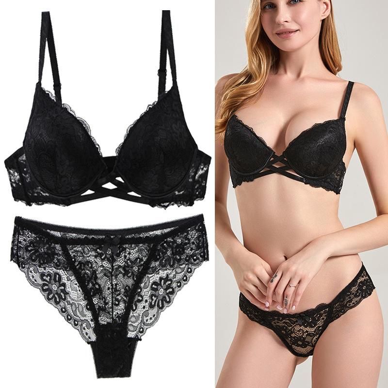 European and American Plus Size Lace Sexy Bra Set Ladies Fashion Gathering Underwear Skin-friendly Breathable Underwear