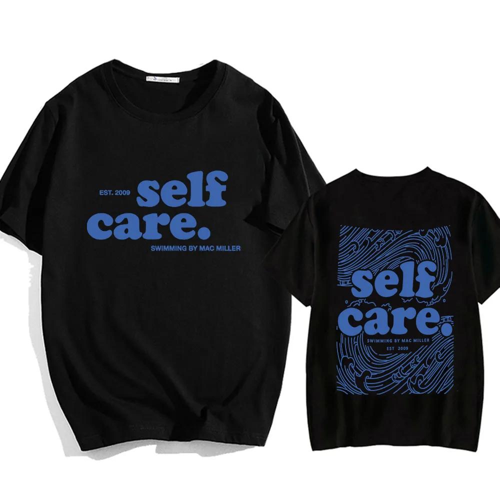 Men's self care pattern printed 100% pure cotton short-sleeved T-shirt Heavy spiritual casual hip-hop streetwear