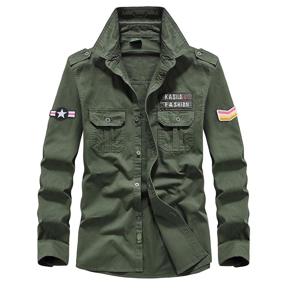 Camicie da Uomo in Cotone a Maniche Lunghe Camicie Casual da Lavoro Militari da Uomo Taglia Larga e Ampia