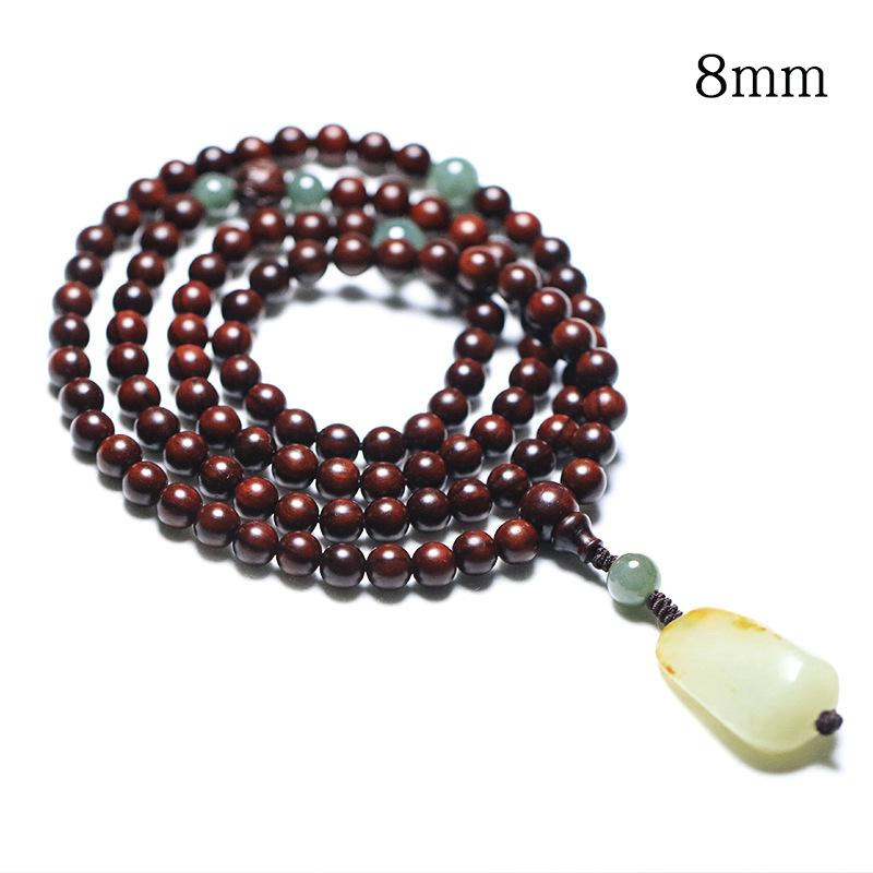 Indian small-leaf rosewood bracelet108Buddhist prayer beads, vintage woven jewelry, women's bracelet, Hetian jade pendant