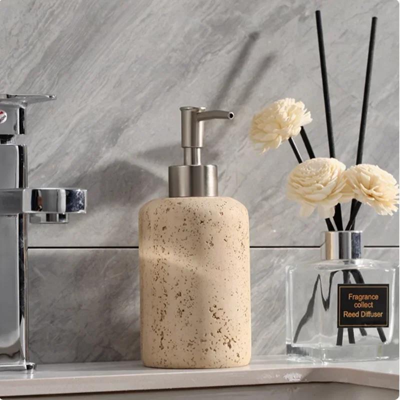 Beige Retro Cave Stone Soap Dispenser, Bathroom Accessories, Shampoo Dispenser, Storage Tray, Tissue Box, Toothbrush Holder