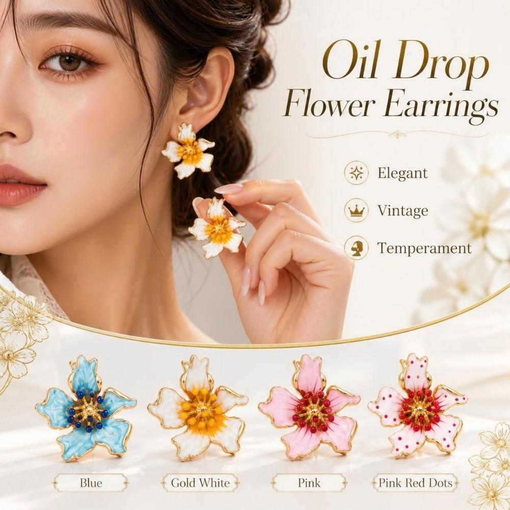 High-End Finish Oil Drop Flower Earrings Retro Enamel Flower Petal Earrings  Wedding Party