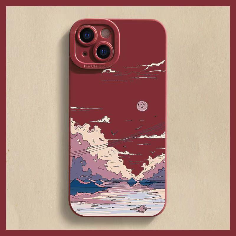 Für iPhone 14 15 Plus Hülle Für iPhone 13 14 15 Pro Max 12 13 Mini XR XS X 7 8 Plus Sonnenuntergangslandschaft Silikon Stoßfest Weiche Hülle