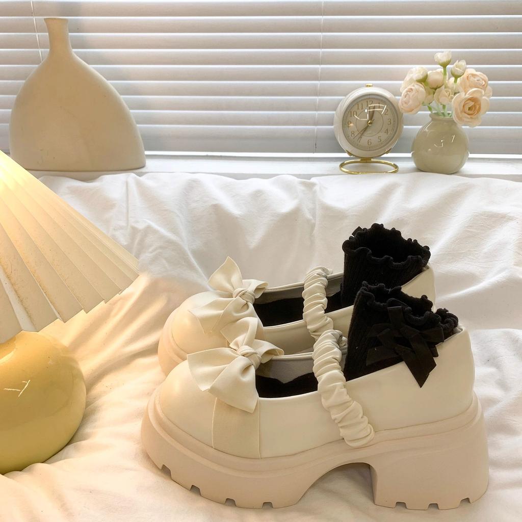 Fashion Platform Mary Jane Shoes for Women Beige Bow with Medium Heels Woman Pumps 39 Comfortable and Elegant 2025 Trend Fashion Stylish