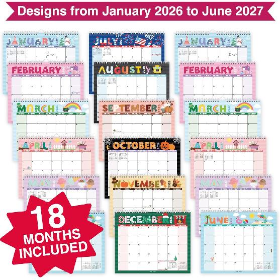 2026 Wall Calendar Large - Spiral Wall Calendars 2026-2027, 18 Months Calendar from January 2026 to June 2027, Hanging Calendars for Home, Office,