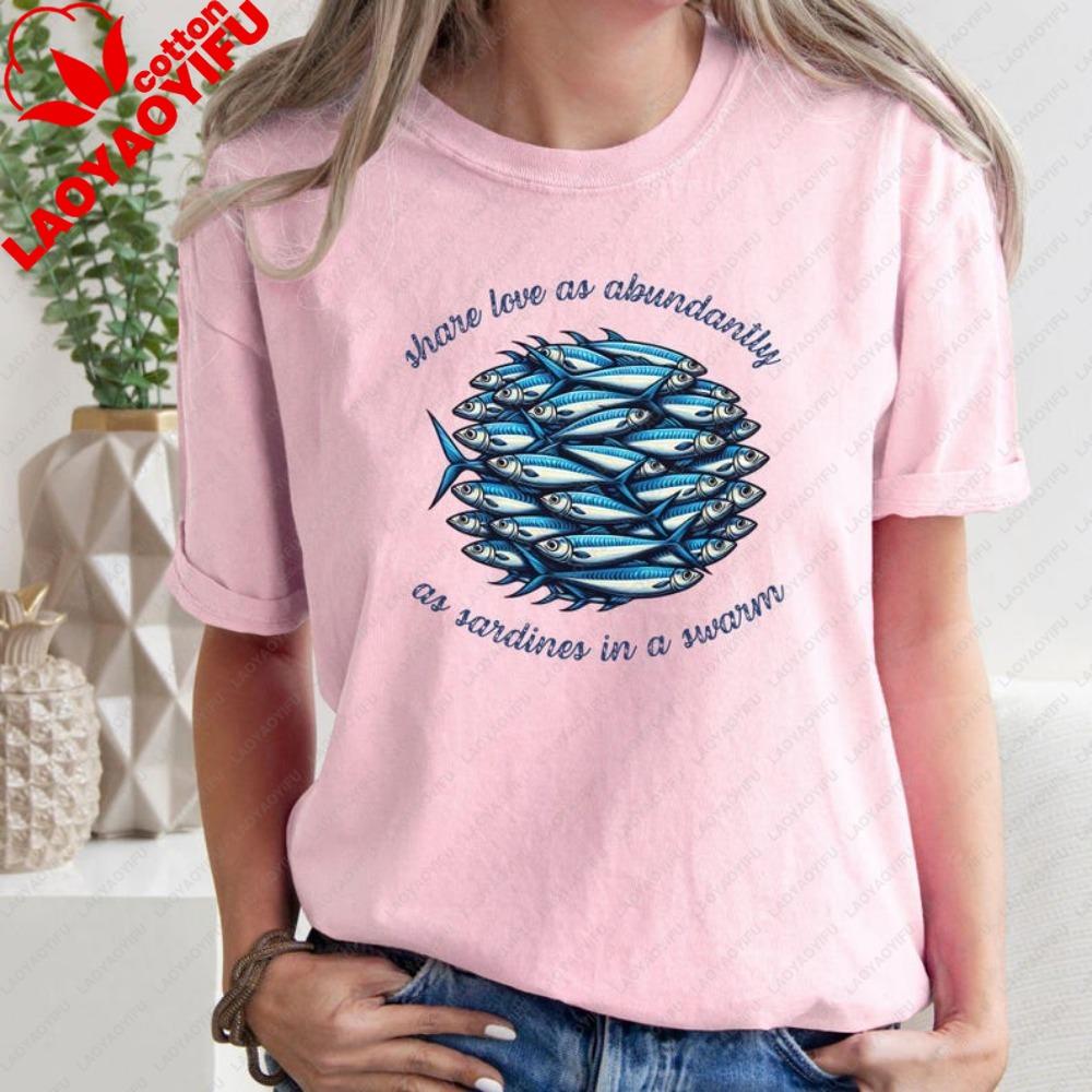 

Coastal Positivity Shirt Share Love Sardines Tee Beachy Gifts Seafood Lovers T Shirt Leisure Vacation Clothes Summer Tees S