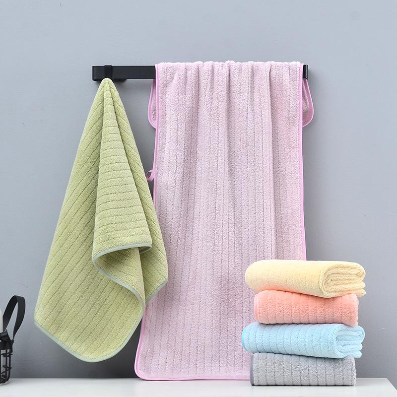 Ribbed Coral Fleece Towel - Soft, Absorbent, Lint-Free Bath/Face Towel for Couples