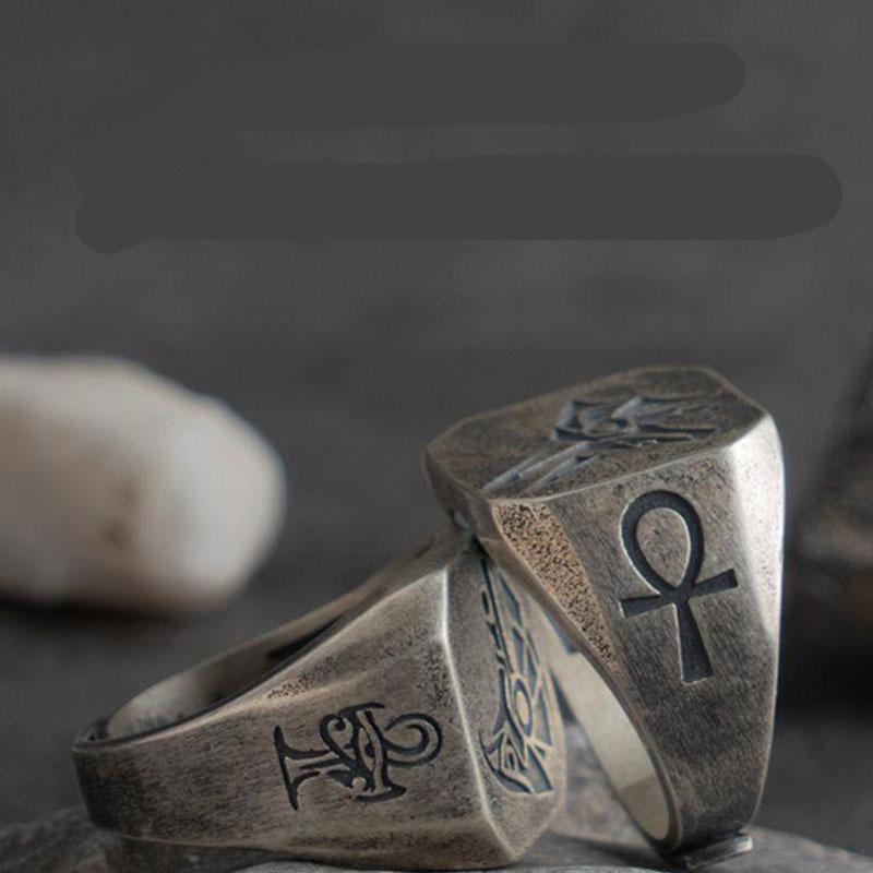 And The Eye of The Gods Horus Ring Boys Retro Thick Cold Wind Adjustable Tail Ring Jewelry