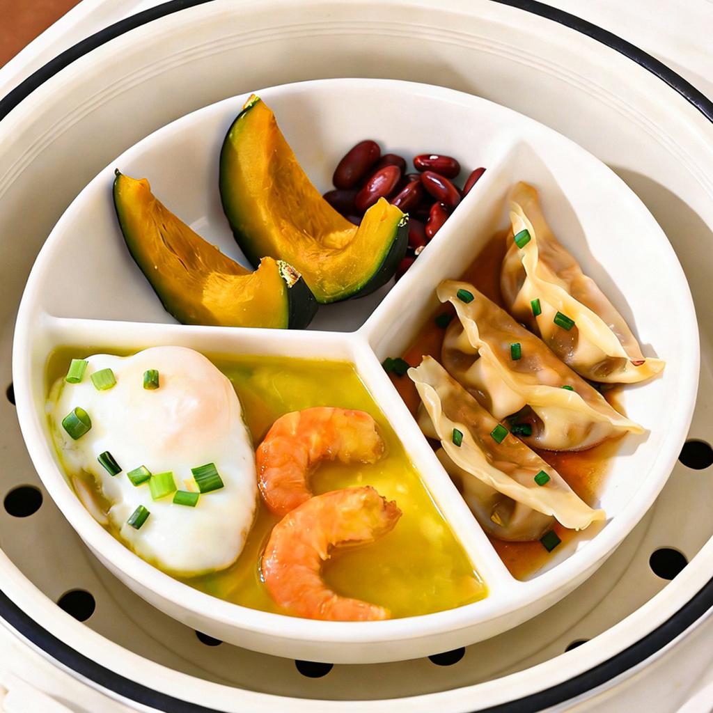 Ceramic Compartment Plate With Lid Three Compartments Round Steaming Plate For Breakfast And Diet Portion Control