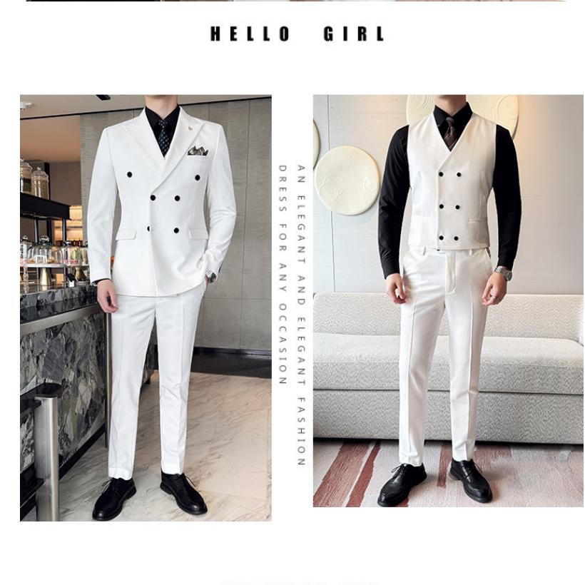 Herren Langarm Schleifenhals Zweireiher Anzug, High-End Business Casual einfarbiger Anzug