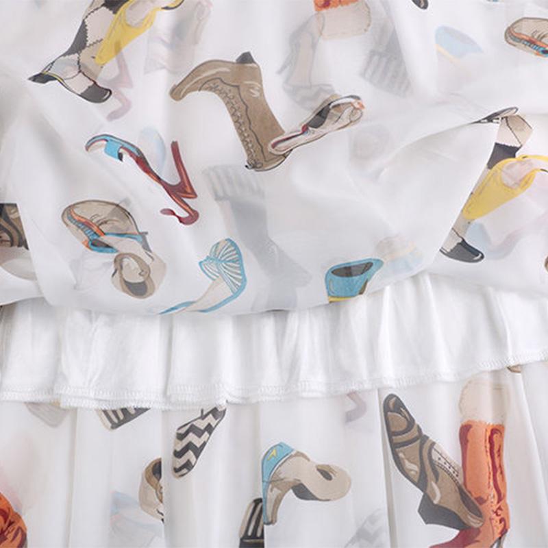 Jarní a letní středně dlouhá šifonová potištěná sukně s mašlí boho plážová sukně dámská sukně