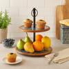 Two-Tier Wooden Tray, with Floral Pattern