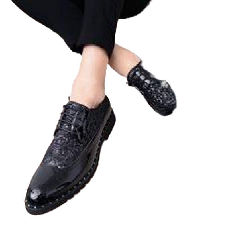 2025 Korean version trend fashion personality casual fashion leather shoes sequined British lace-up business versatile wedding men's shoes
