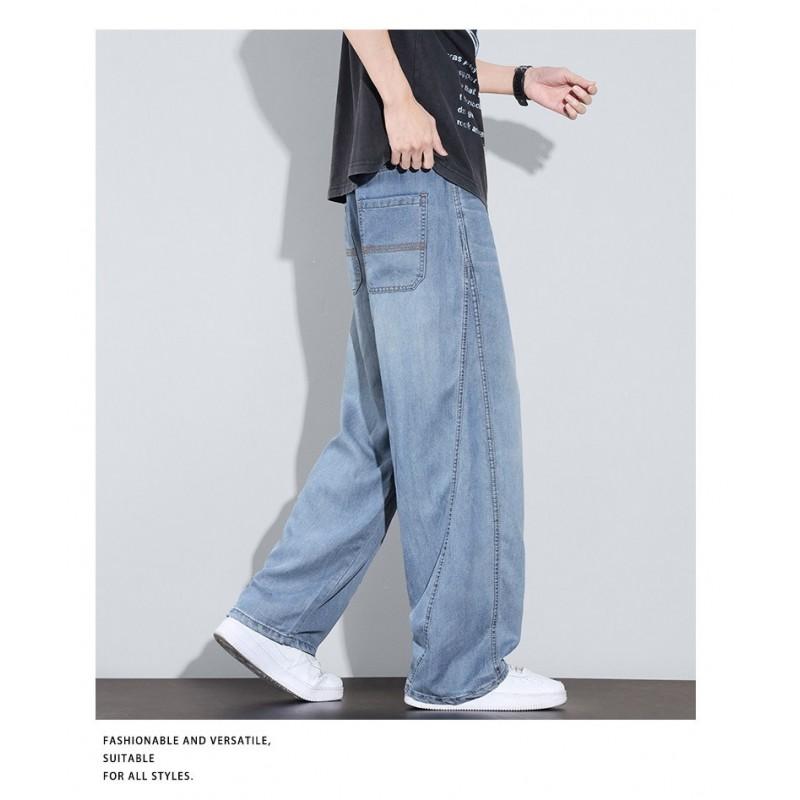 Mens Raw Denim Jeans 2026 Thin Loose Straight Leg Casual Pants
