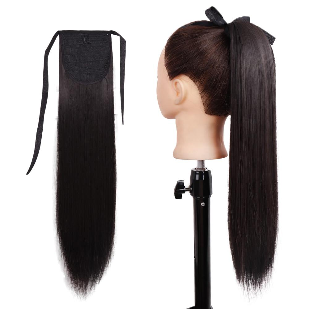 MISSQUEEN-Cola de Caballo para mujer, extensión de cabello largo y liso, Clip en cola de caballo envolvente, fibra sintética resistente al calor, color negro y Rubio 55cm-100g&China
