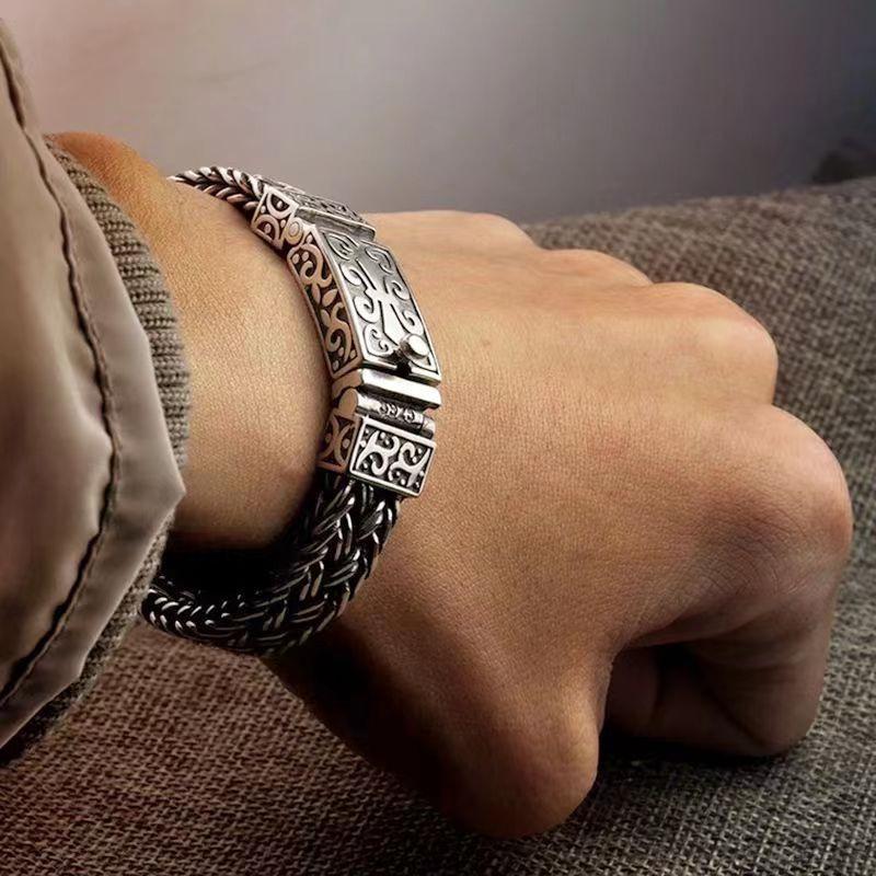 Xiangxu Retro Thai Handmade Men's Wide Woven Bracelet Hip Hop Cuban Style