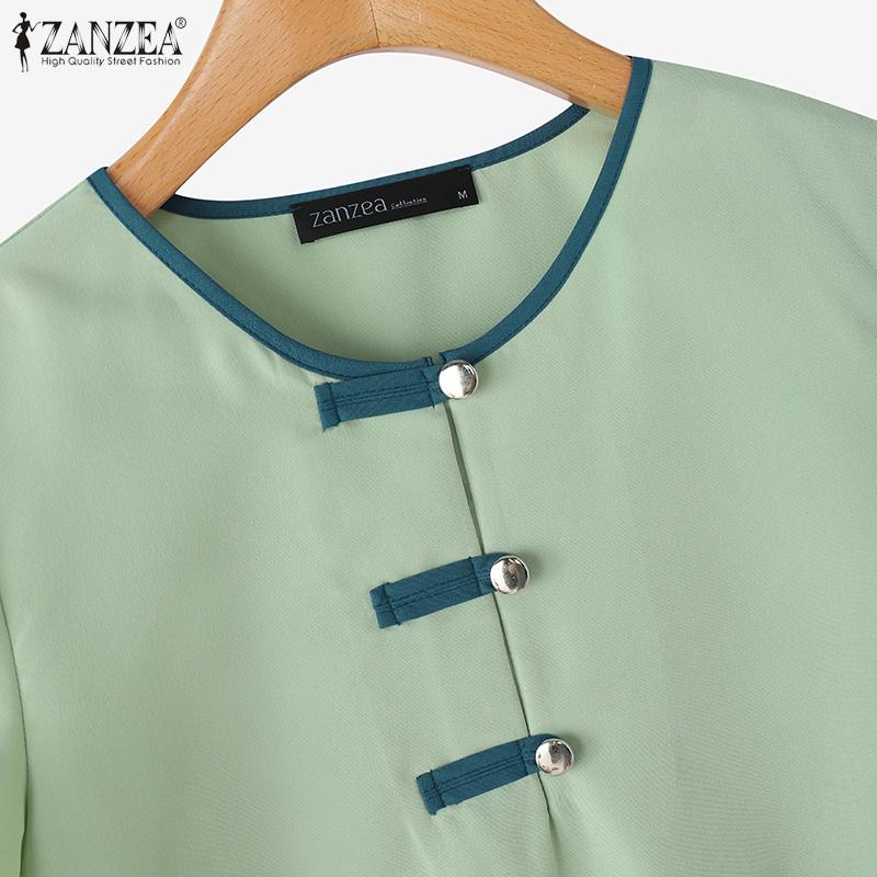 ZANZEA Women Casual Round Neck Short Sleeve Ethnic Print Blouse